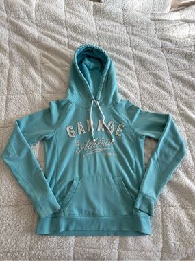 Garage Teal Blue Hoodie with White Lettering